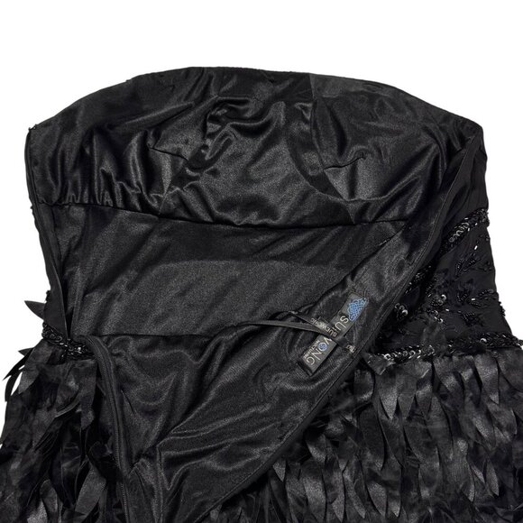 Sue Wong Cocktail Mini Dress Sz.8 Black Beaded Strapless Formal Event Glam - Picture 15 of 16